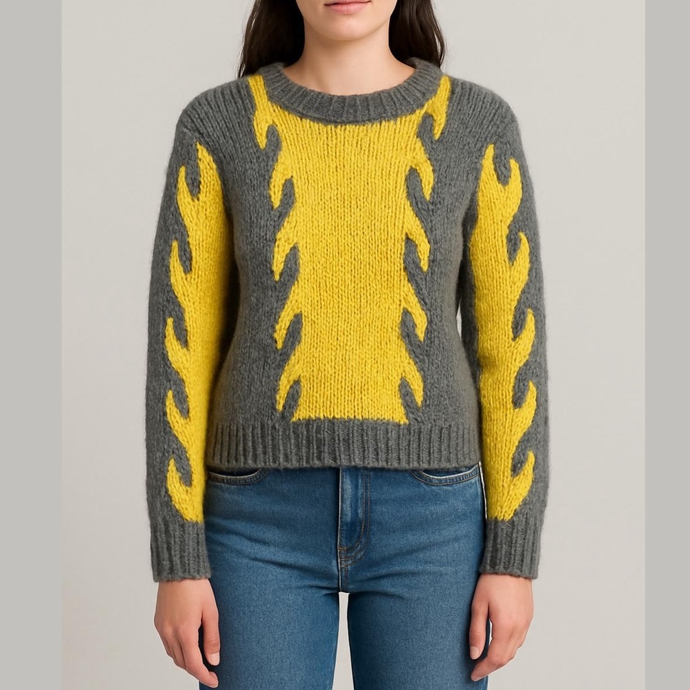 Femme a Idee Mohair Blend Flame Crewneck Knit Sweater Size M